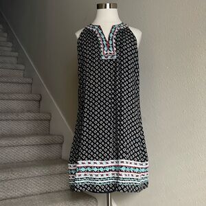 THML Sz L Navy Halter Dress with Embroidery on the Neck and Hem